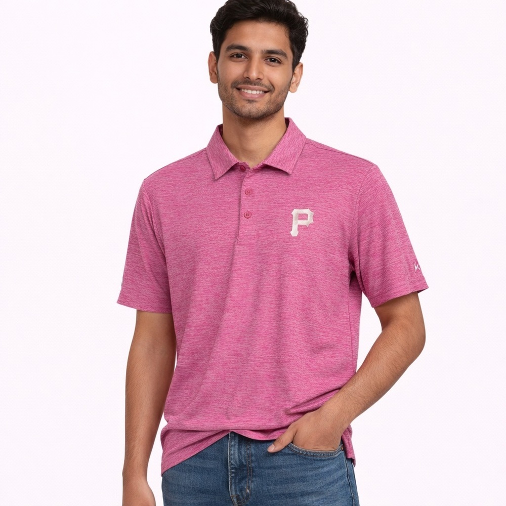 Antigua Mens Pittsburgh Pirates Pink Heather Polo Shirt Size M NWT